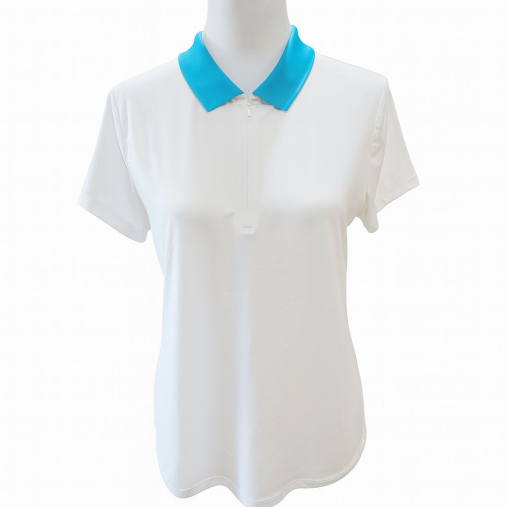 Tommy Bahama Golf UPF 50 White Performance Polo Aqua Collar Stretch Women’s L